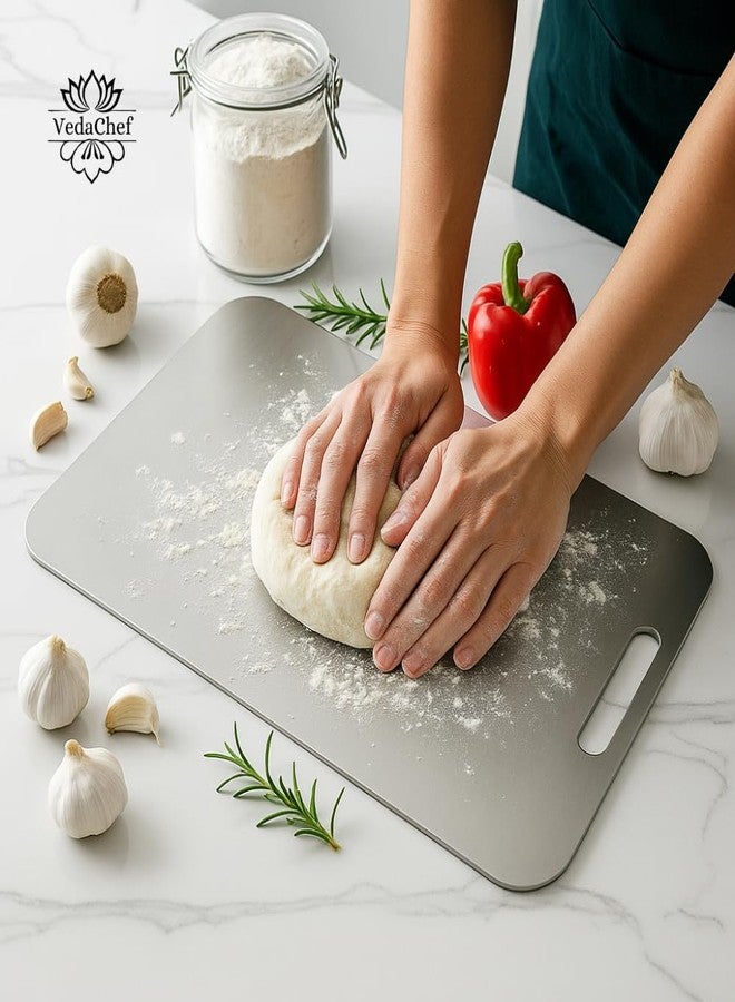 VedaChef Stainless Steel Chopping Board - 35x25 cm Heavy-Duty Cutting Board for Kitchen | Rust-Free, Hygienic & Non-Porous Surface | Dishwasher Safe, Ideal for Meat, Vegetables & More (#Large) - Image 4